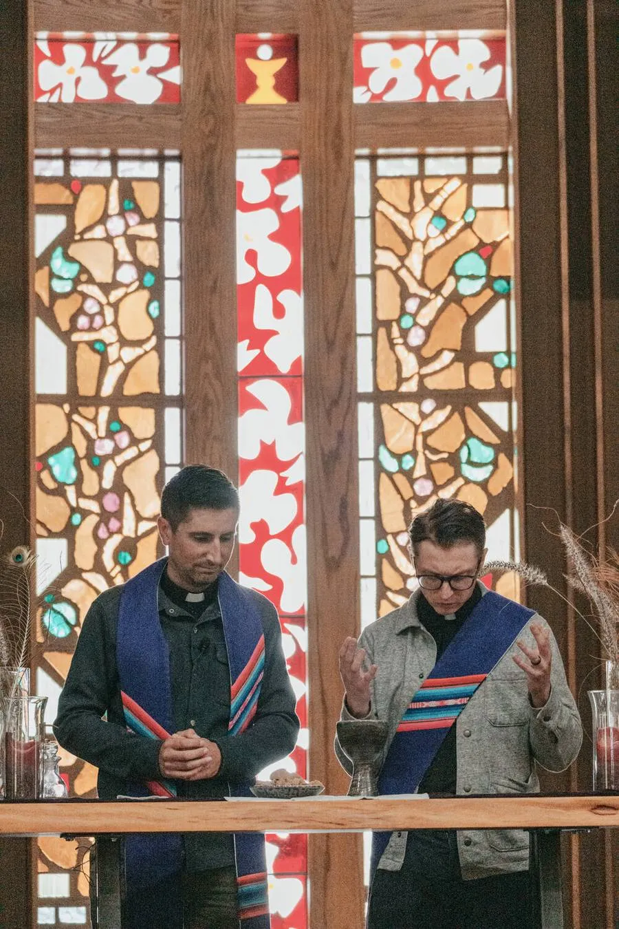 Clergy at the front of the sanctuary during the liturgy.