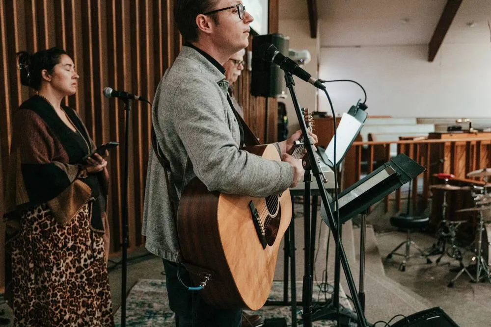 Musicians leading the singing on a Sunday morning.